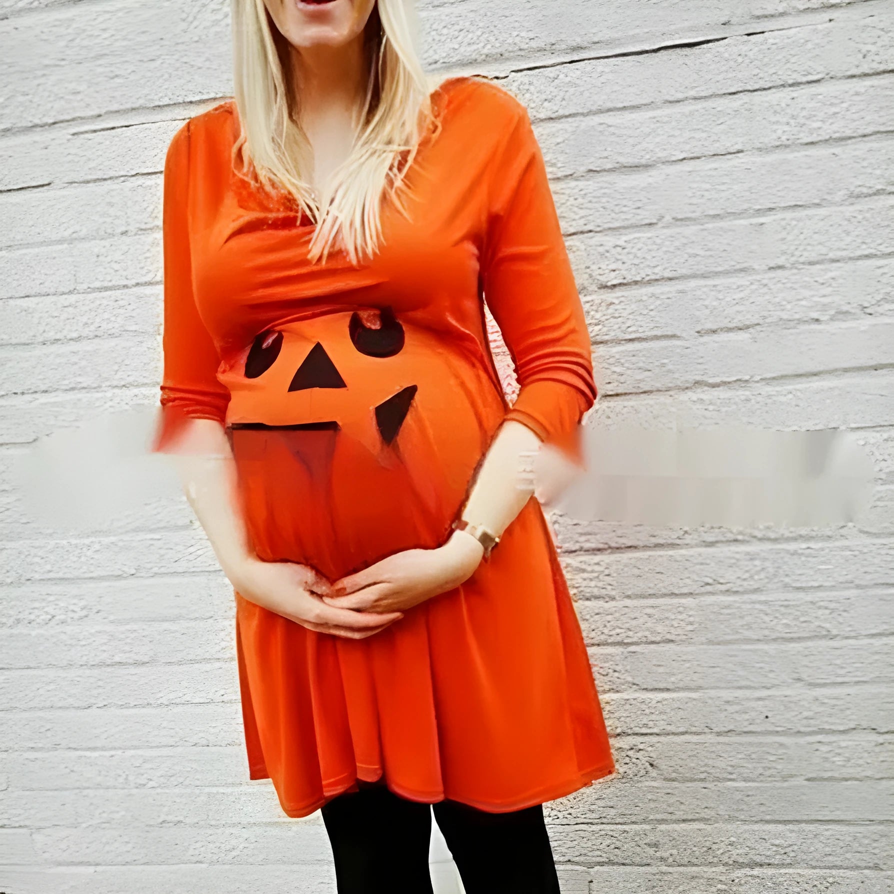Orange cotton maternity dress on a hanger, available in sizes S to 5XL.