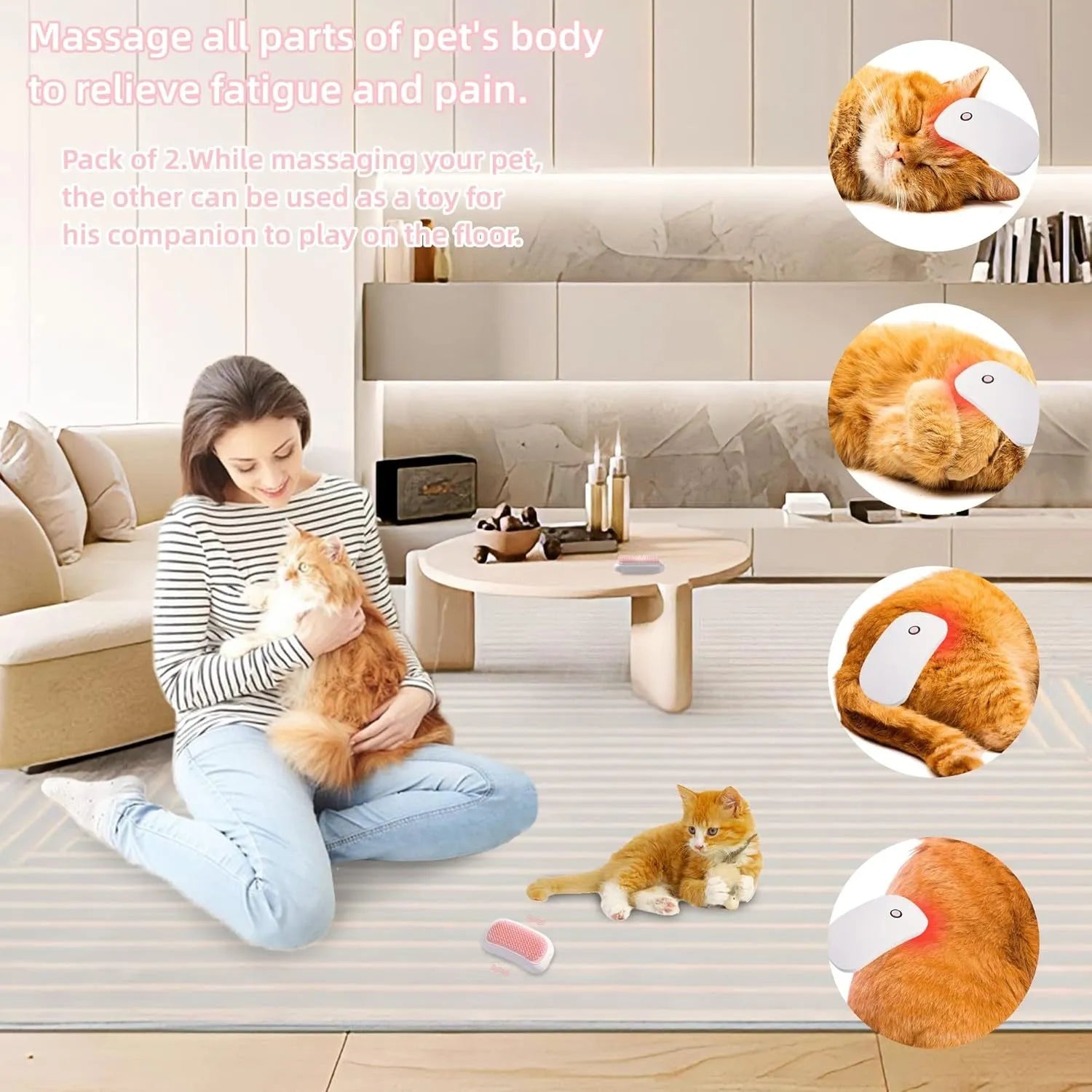 Light pink and white handheld electric pet massage brush with TPE teeth
