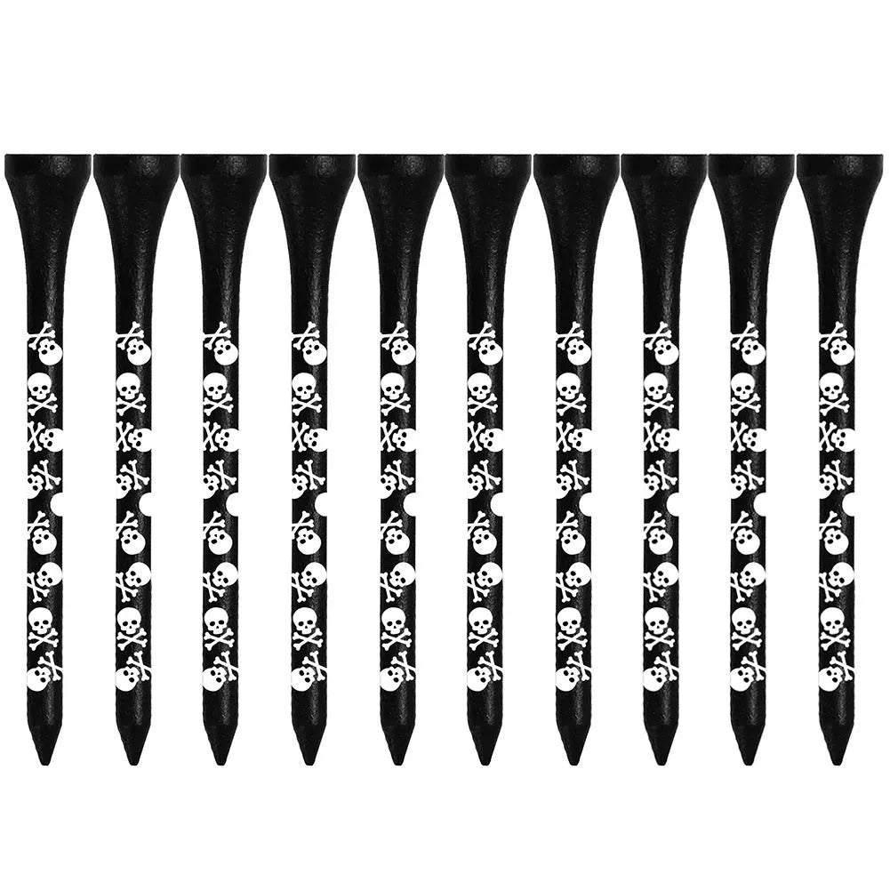 Bamboo golf spike dowel pins with black skull print in 70mm and 83mm lengths