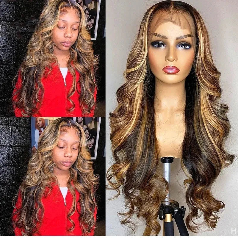 Front lace wig with gradient colour long curly synthetic hair and side bangs