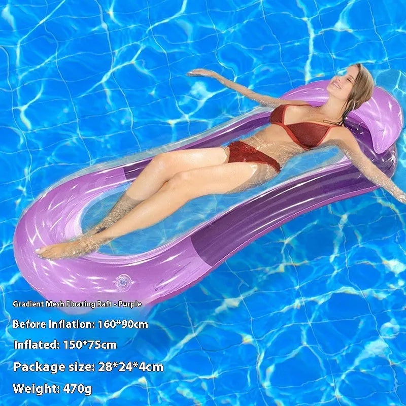 PVC thick sequins inflatable floating row pool lounger in gradient colour with canopy