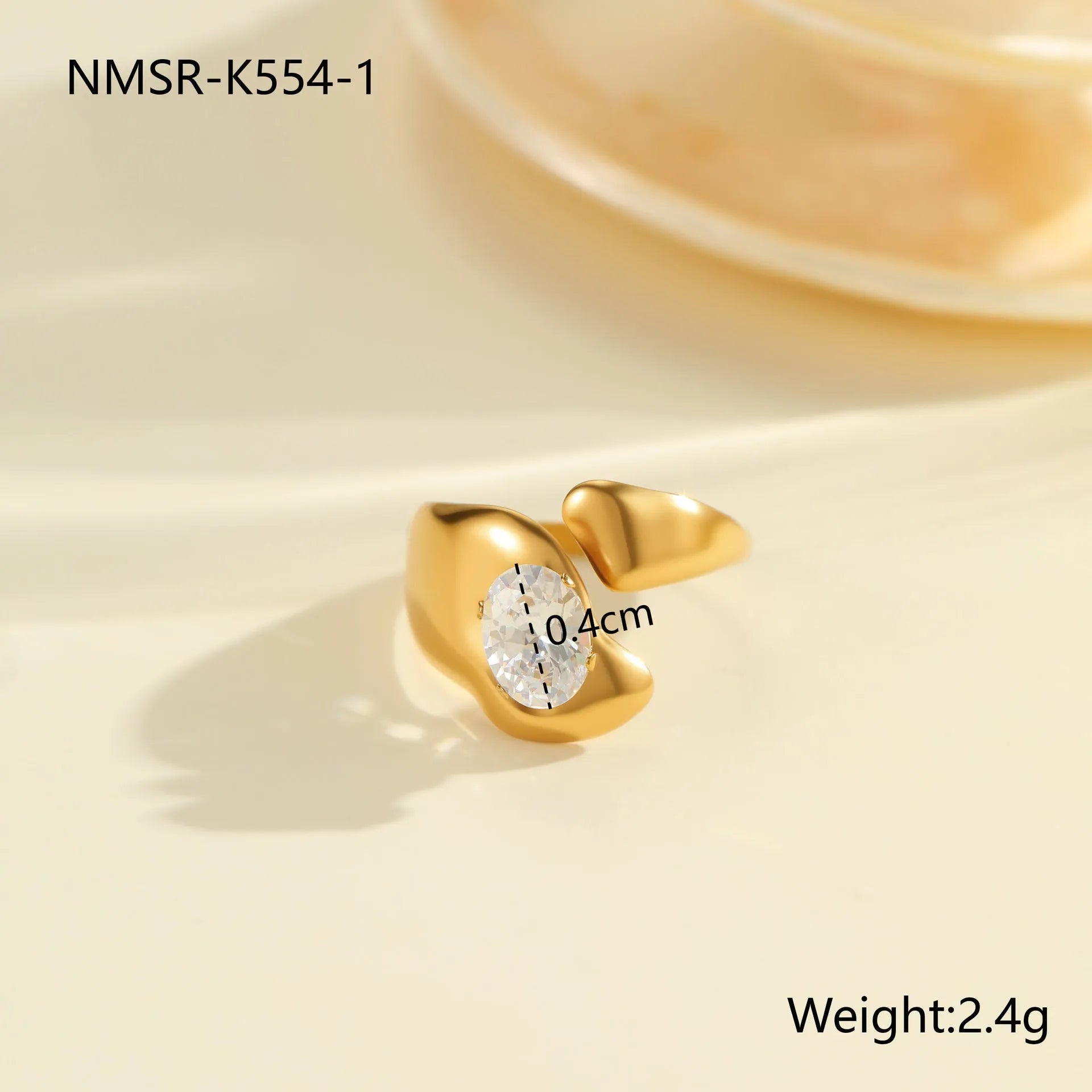 Geometric stainless steel zircon ring with open-mouth adjustable design on a hand.