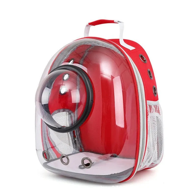 Grey PC hard-shell astronaut-style cat diaper bag with side opening