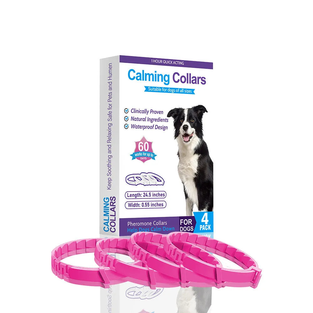 Set of four TPR dog anxiety relief collars in monochrome colors with 62cm length