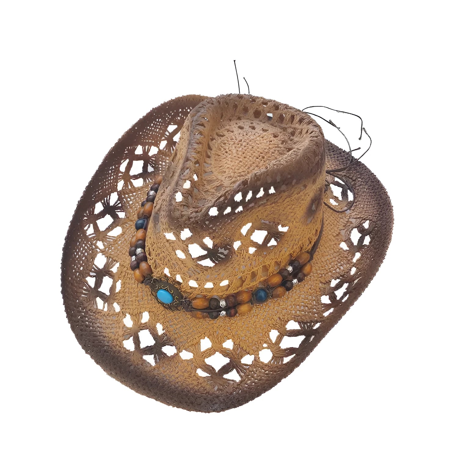 Straw hat for women in brown with satin weave and stitching details