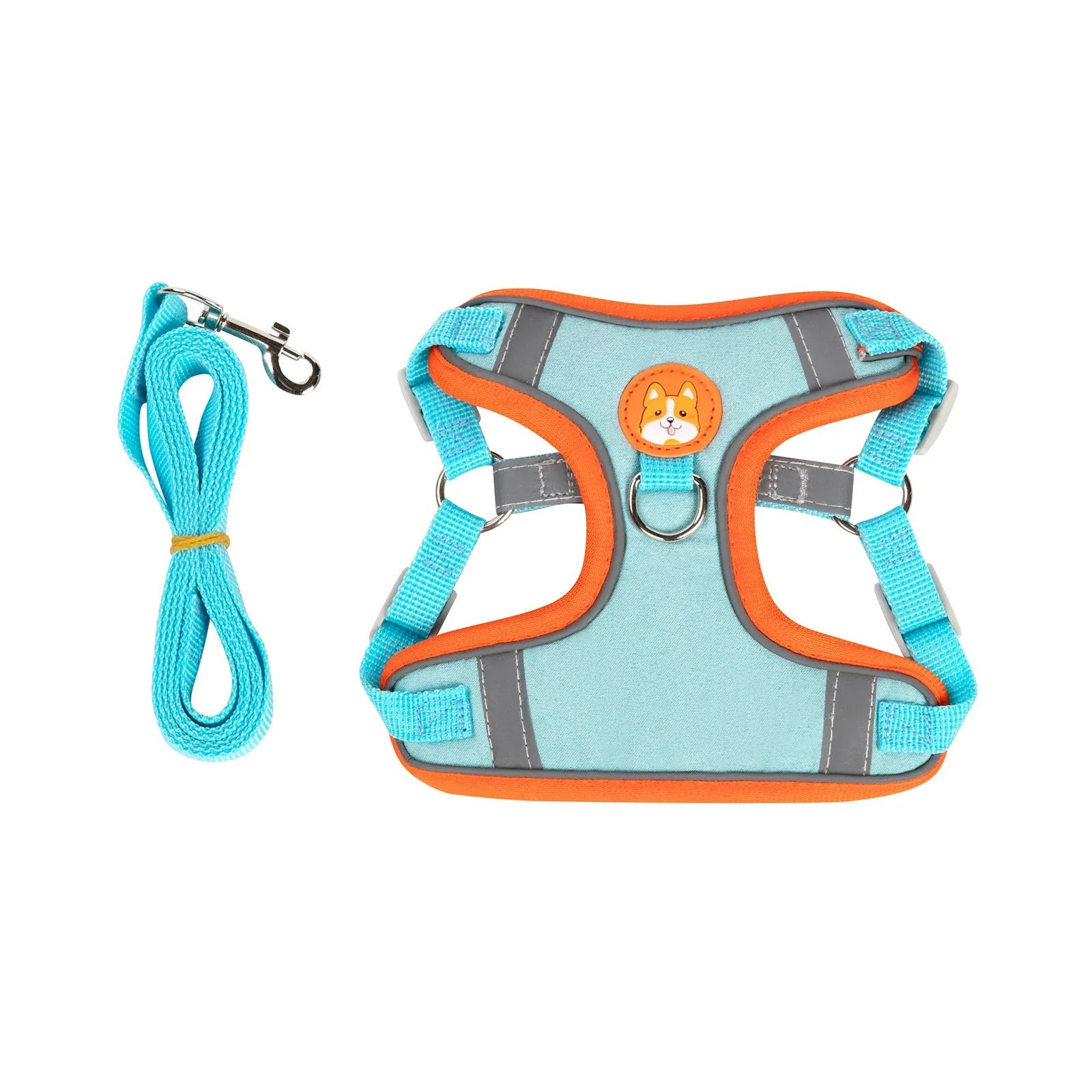 Adjustable dog haulage rope vest harness in blue, brown, green, orange, purple, or red colour