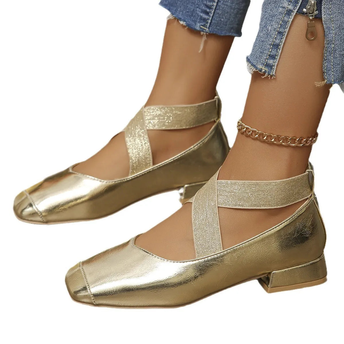 Slip-on French evening pumps with skirt, low heel, square toe, artificial PU upper, available in black