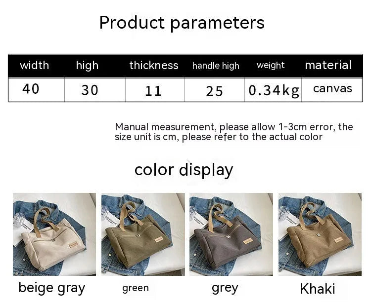 Canvas shoulder bag for women with contrast stitching and double shoulder straps, available in grey