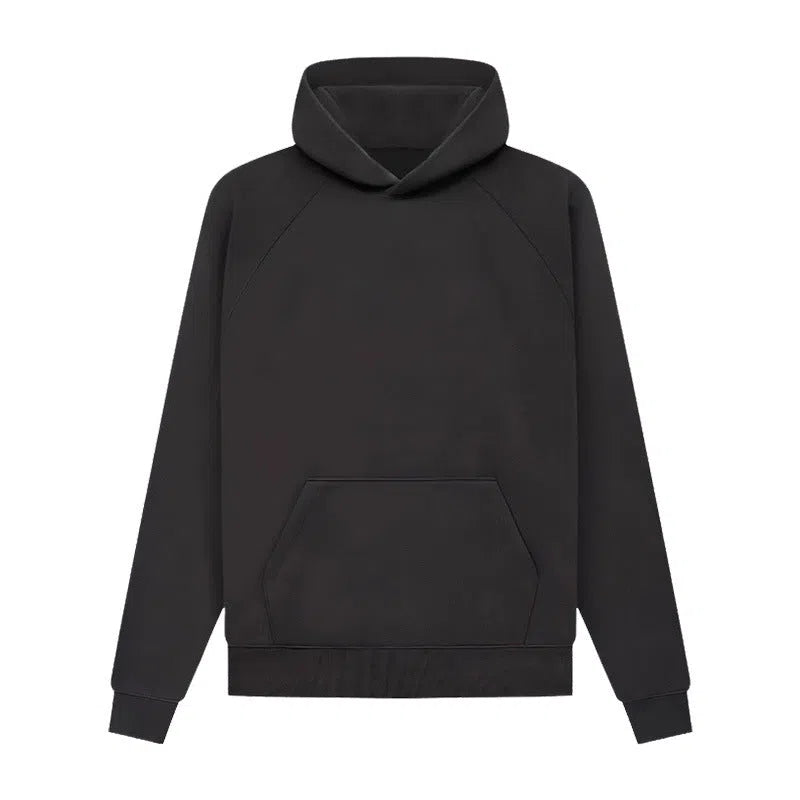 American Vintage heavyweight loose fit cotton hoodie with raglan sleeves and 3D patch pocket in 1977 Black Iron