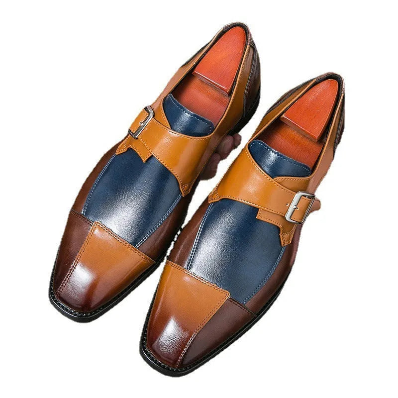 Men's British retro style buckle casual shoes with tall crown upper in microfiber material