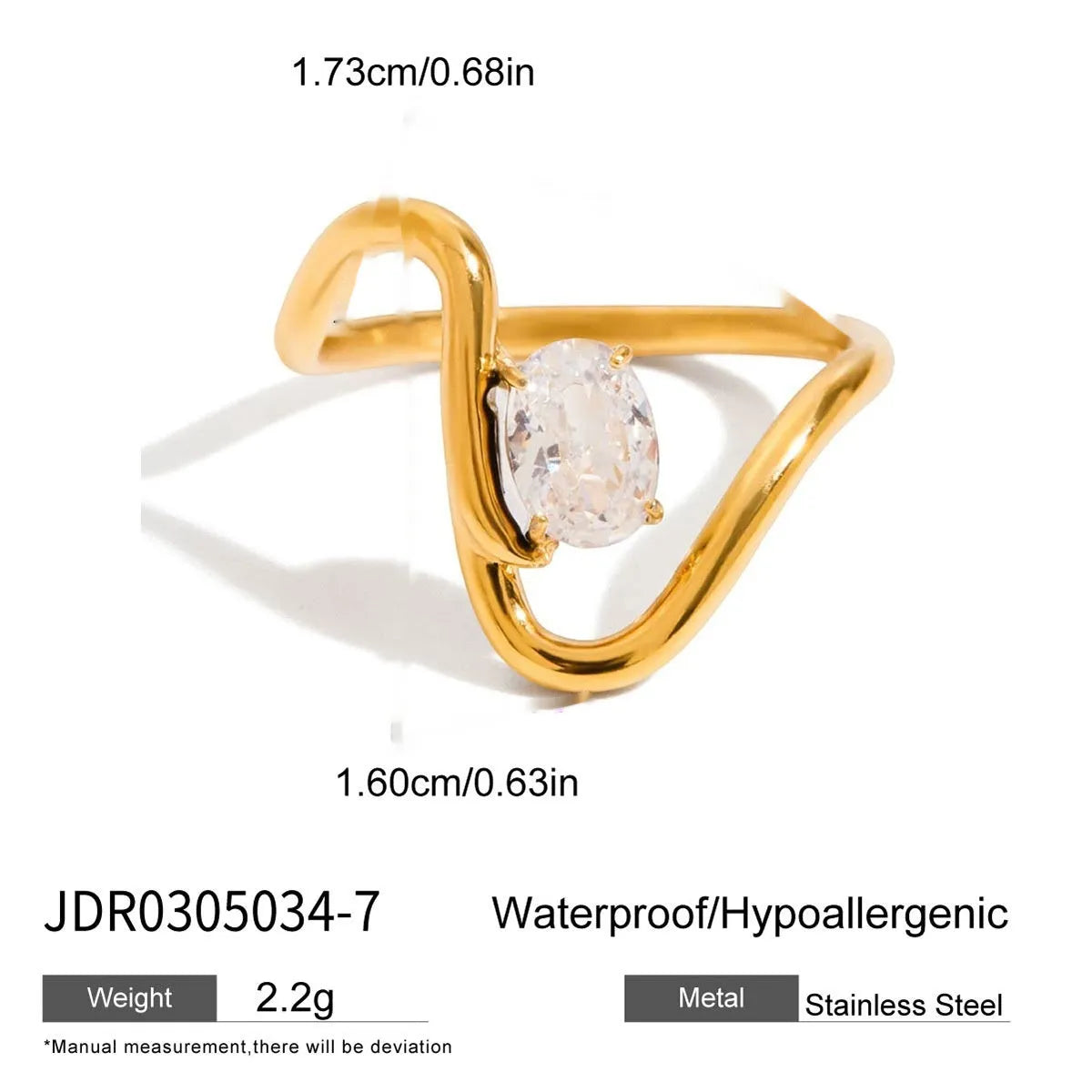Geometric zircon ring with titanium steel non-fading finish in European/American style