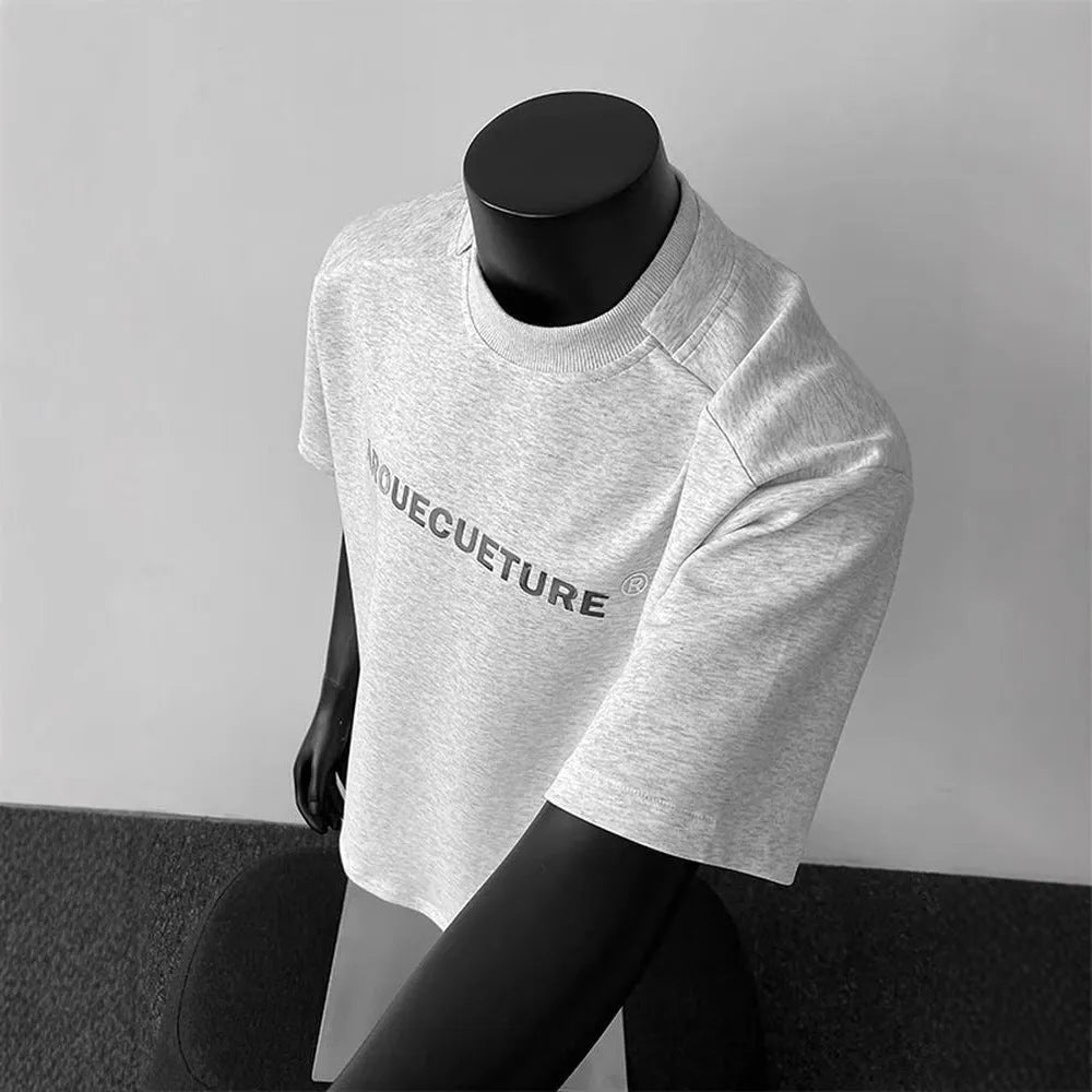 Men's loose fit pure cotton t-shirt with pattern letters in light grey