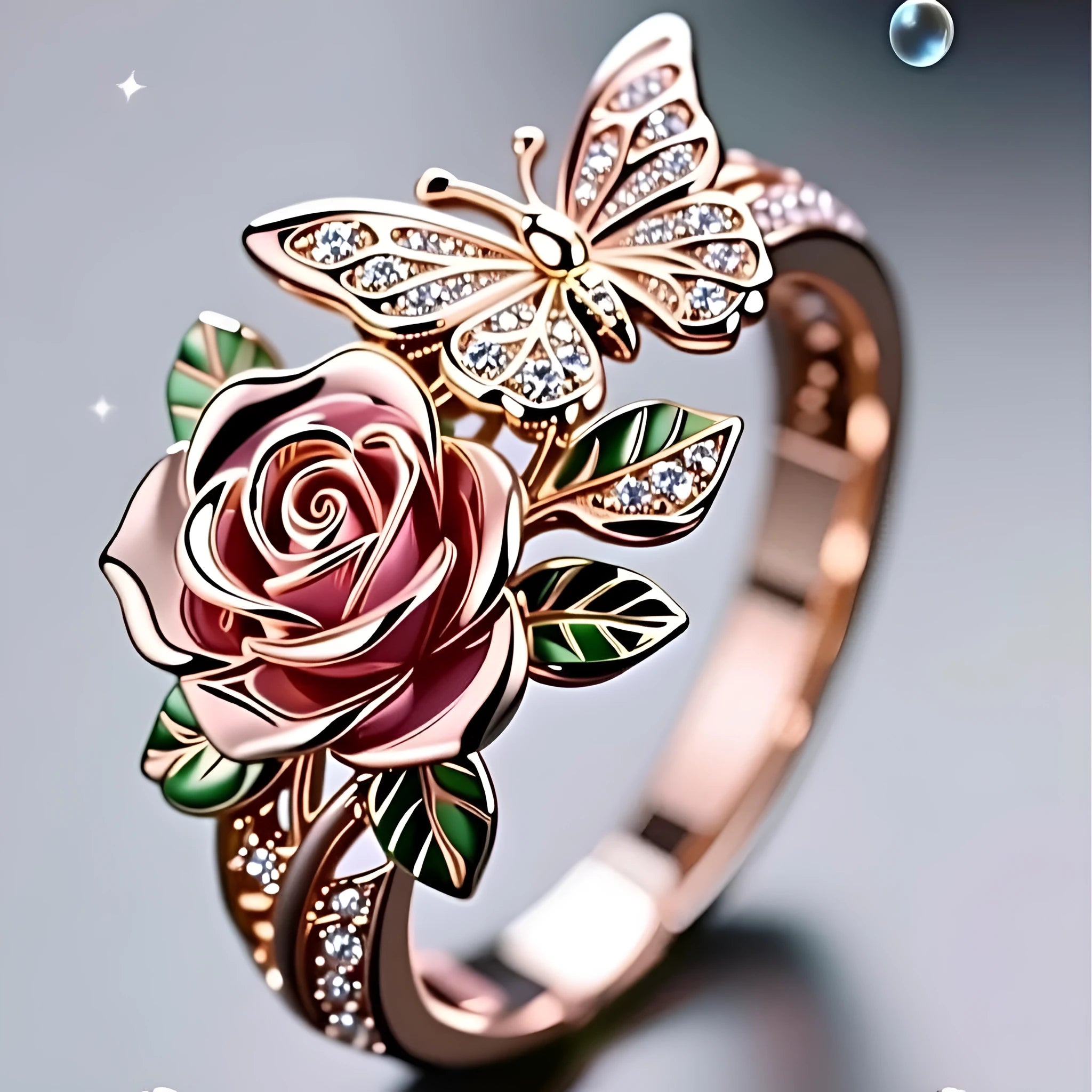 Colourful adjustable butterfly ring with dripping oil patterns and fairy style design