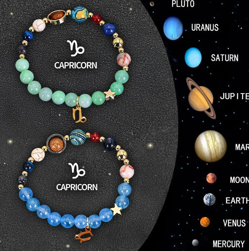 Natural stone beaded zodiac bracelets showing twelve animal signs on elastic cord