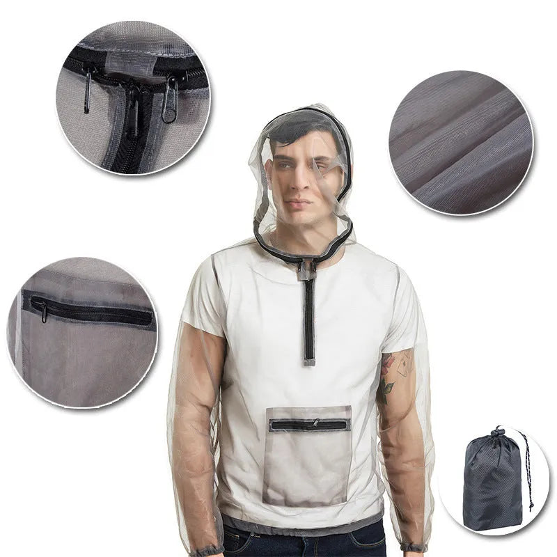 Smoky grey Rayman Jungle Run mesh insect-proof jacket for outdoor sports like hiking and mountaineering.