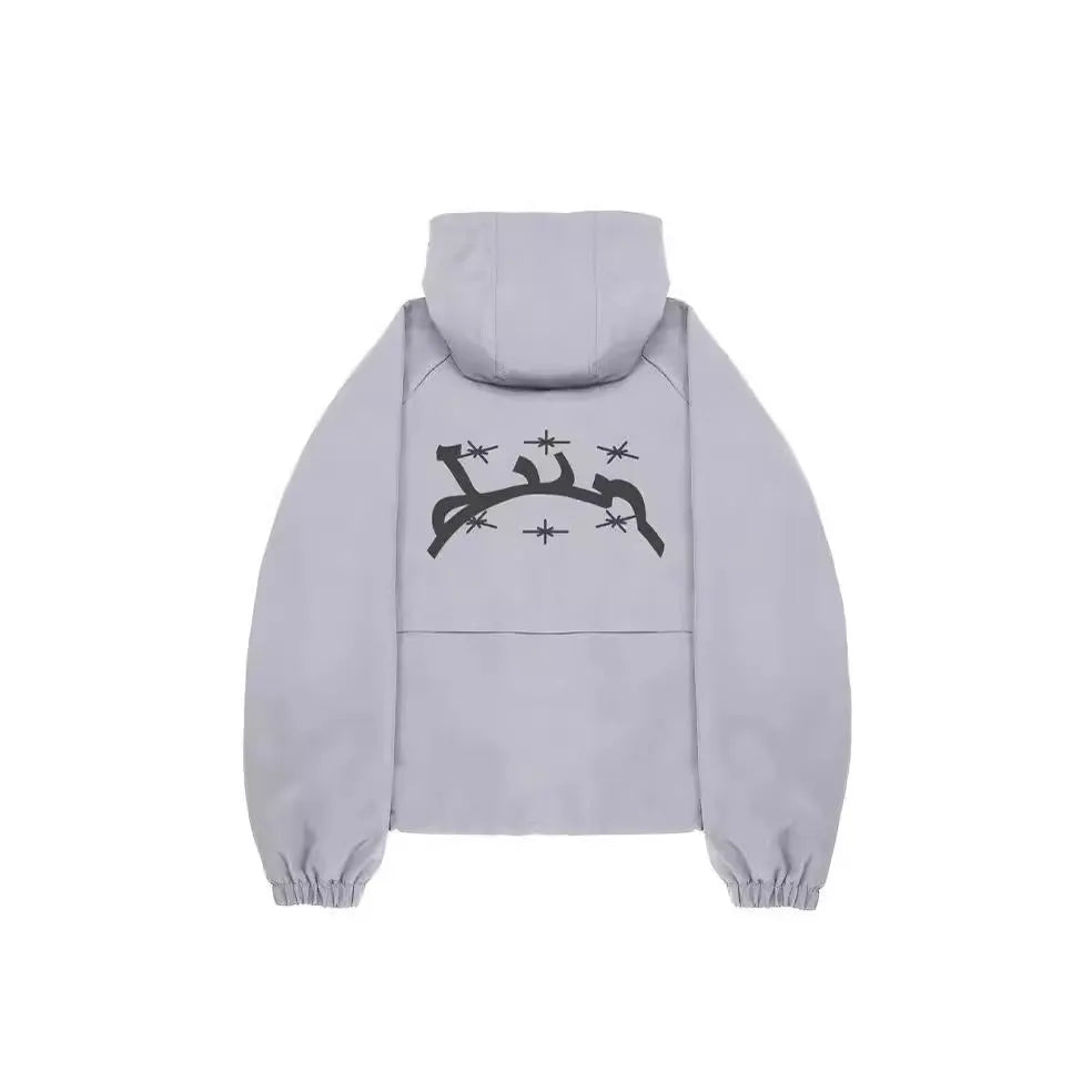 Men's grey hooded sunscreen jacket with loose fit British style design