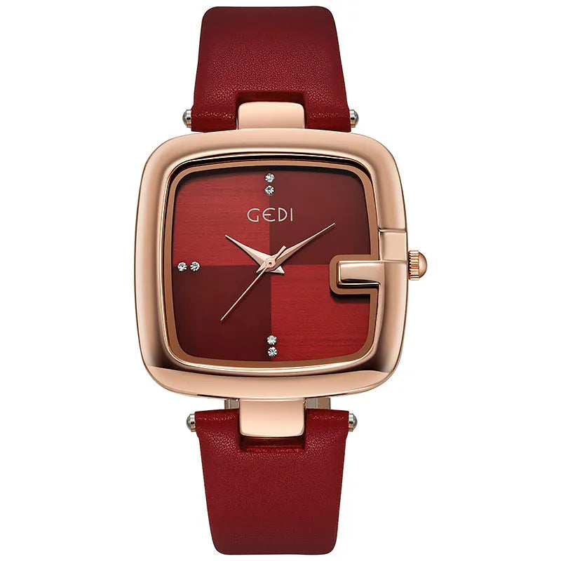 Women's leather strap quartz watch with 36mm dial and hardened glass in multiple colours