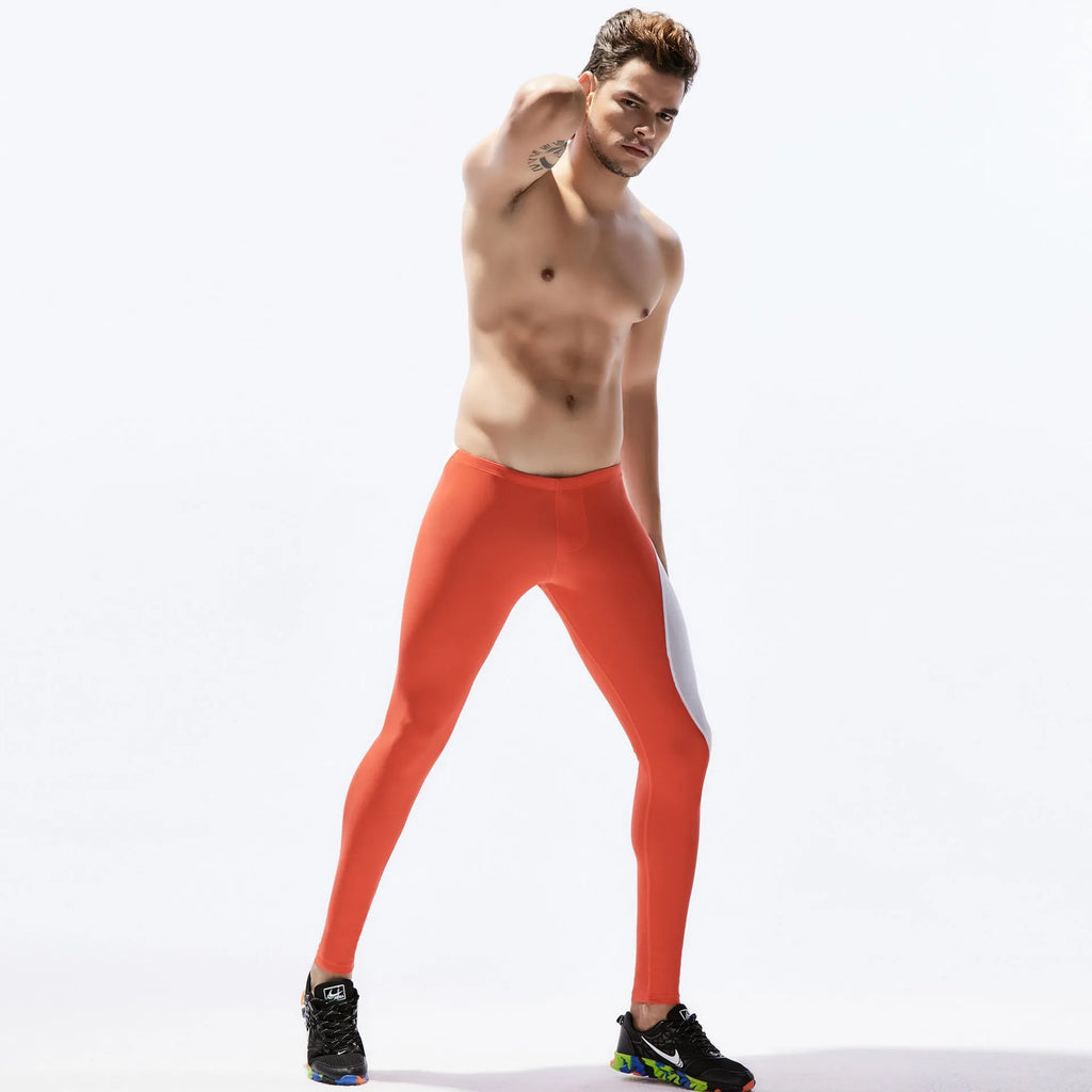 Men sports tight stretch fitness pants in breathable nylon, black blue colour, tight fit for running and gym training