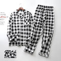 Men's cotton printed long-sleeved pyjama set with cardigan top and trousers in black and white grid