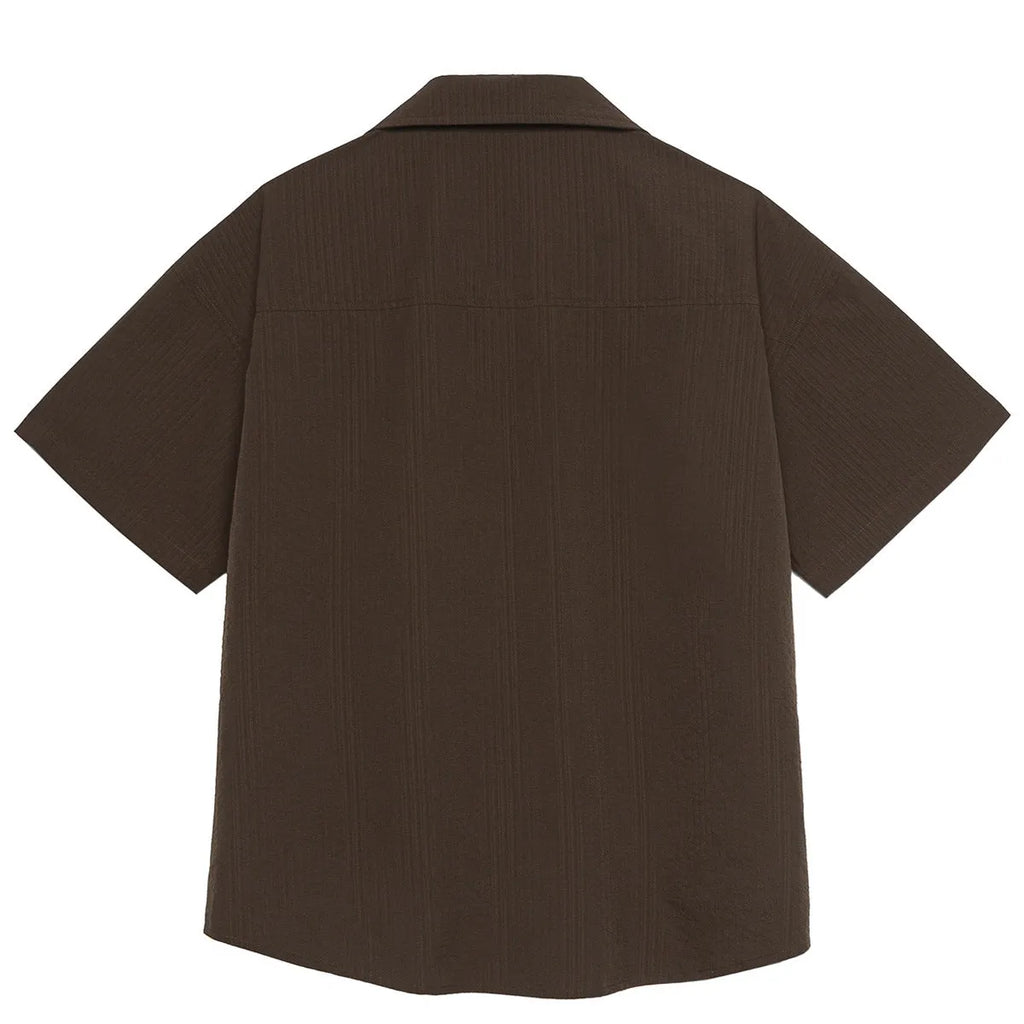 Brown striped waterproof quick-drying shirt with Cuban collar for outdoor camping