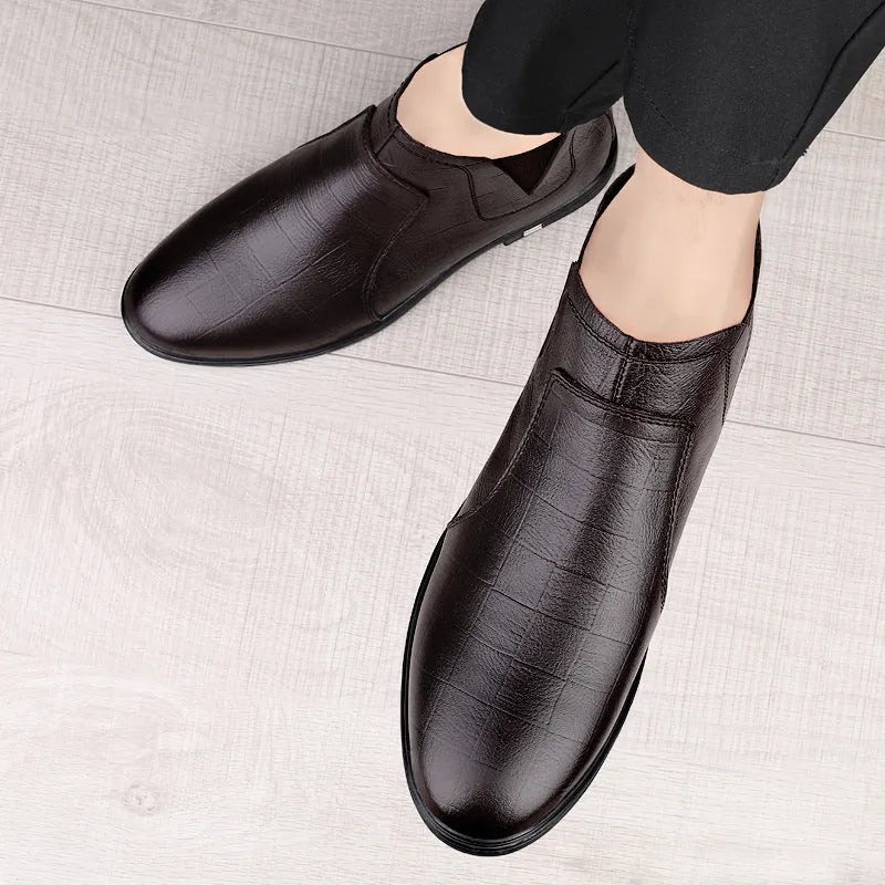 Men's casual leather boot black fleece lined first layer cowhide low heel winter