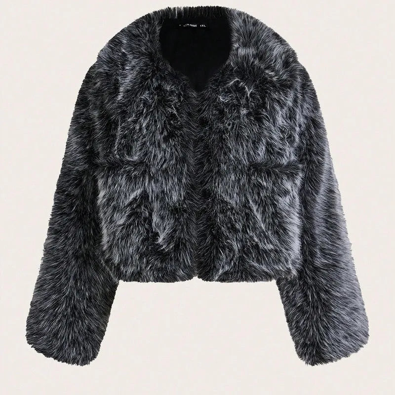 Women's artificial fox fur coat with thick collar in multiple colour options