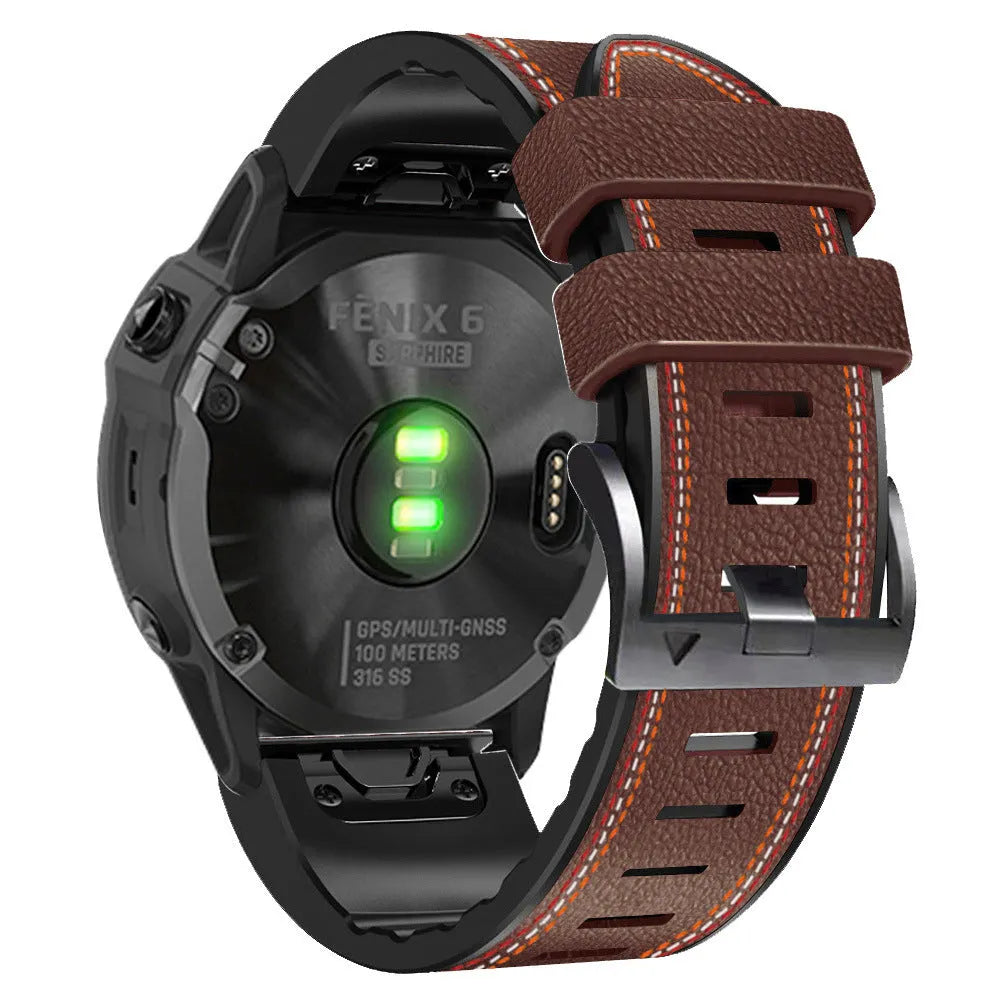 Silicone leather quick release watchband for Garmin Fenix watches in black, brown, light brown and white colours