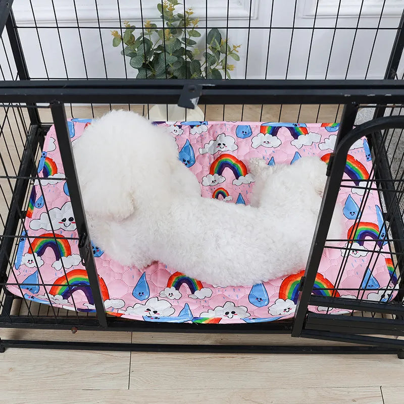 Reusable washable pet urine pad with animal print pattern and non-slip waterproof backing