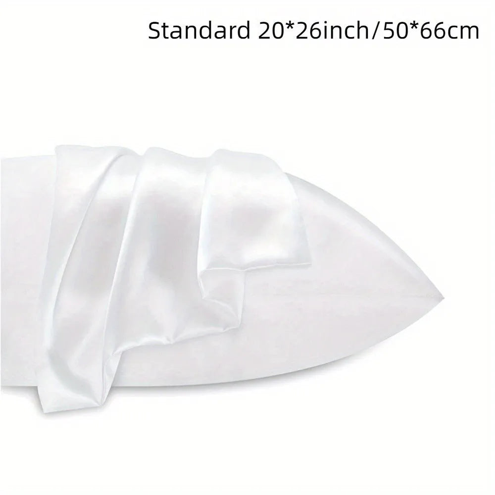 Pair of solid colour satin cloth pillowcases showing colour options including navy blue, wine red and light pink