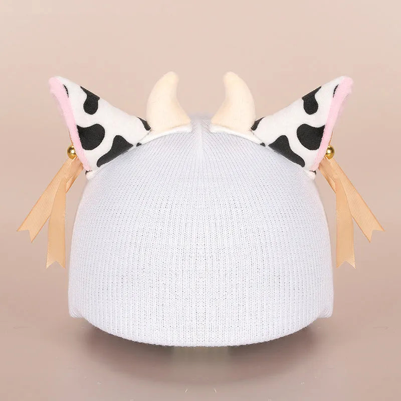 A plush fabric cartoon helmet cover set for adults, showing character designs like a bear and dinosaur for cosplay.