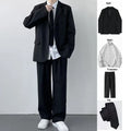 Plus size men's college style suit set with coat, trousers, shirt and tie in loose fit