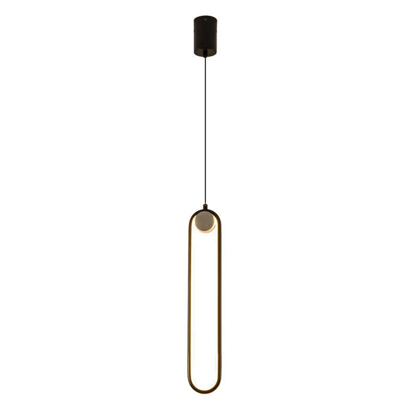 Nordic minimalist oval bedside chandelier with LED light, black finish, aluminium alloy and iron construction