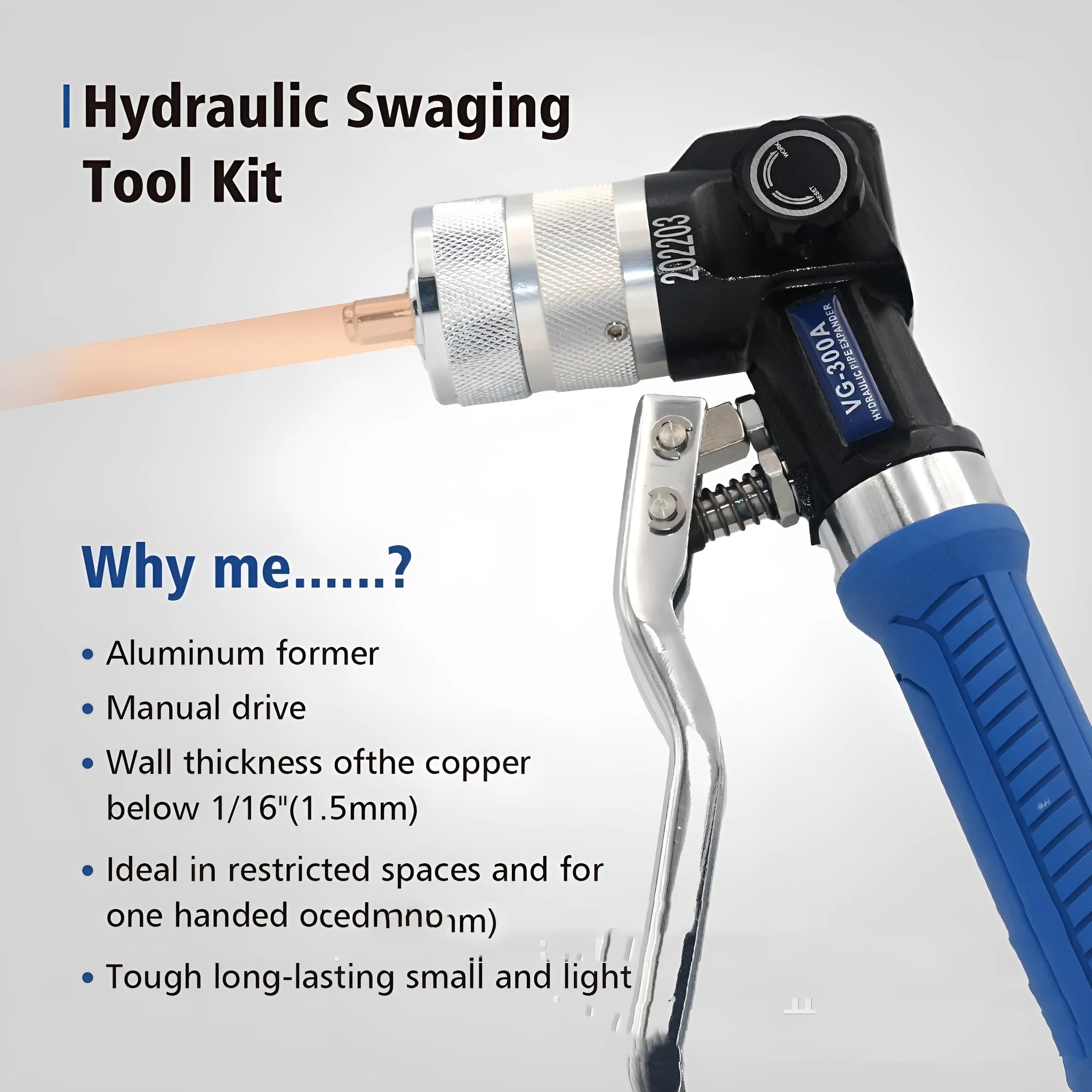 VG-300 hydraulic tube expander for refrigeration maintenance with alloy steel construction
