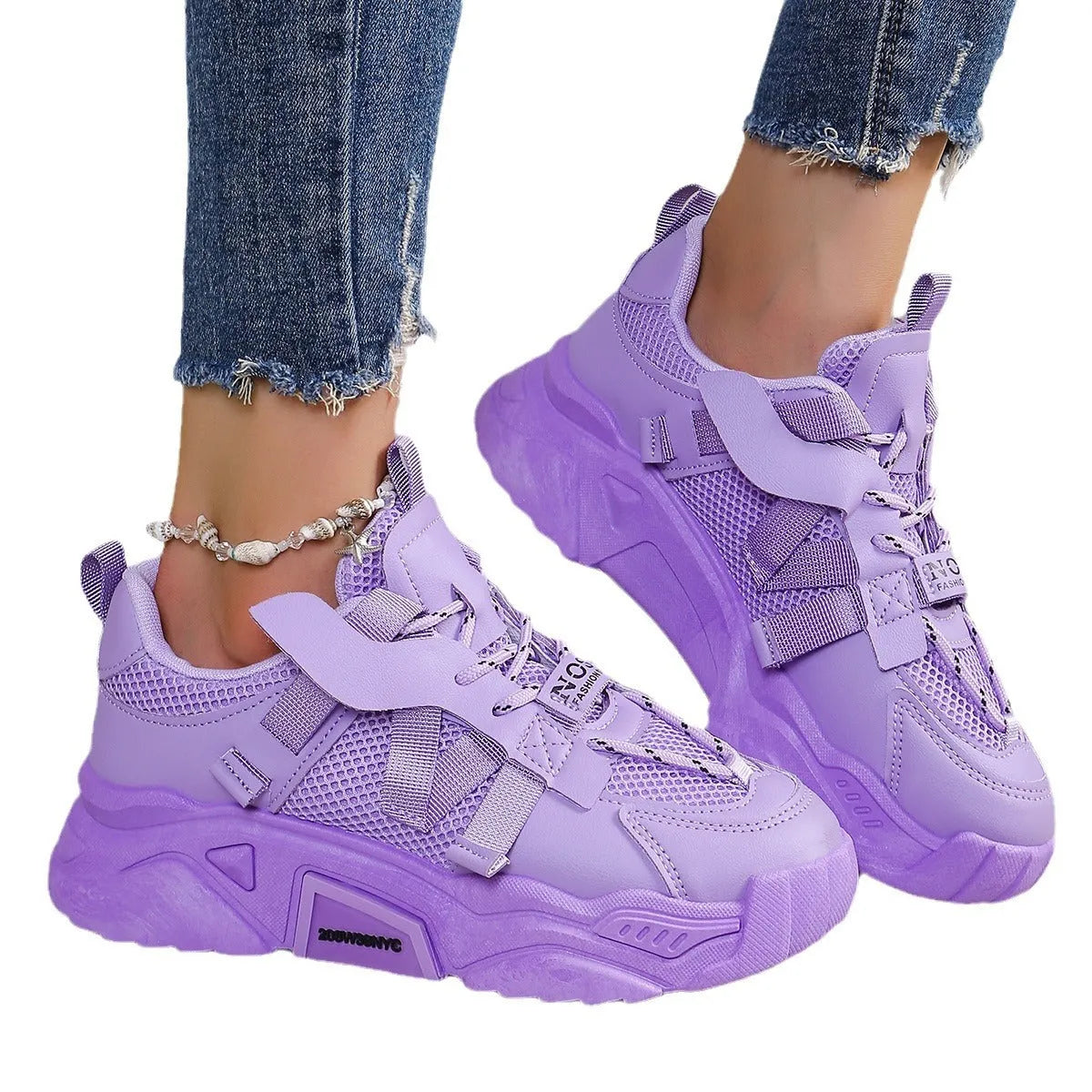 Women's platform mesh dad shoes in multiple colours with animal pattern design and lace-up front