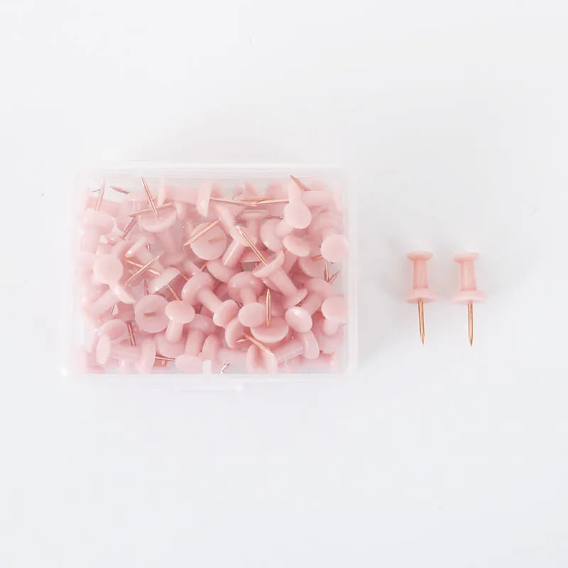 50 Morandi colour push pins with button and star shaped heads for bulletin boards