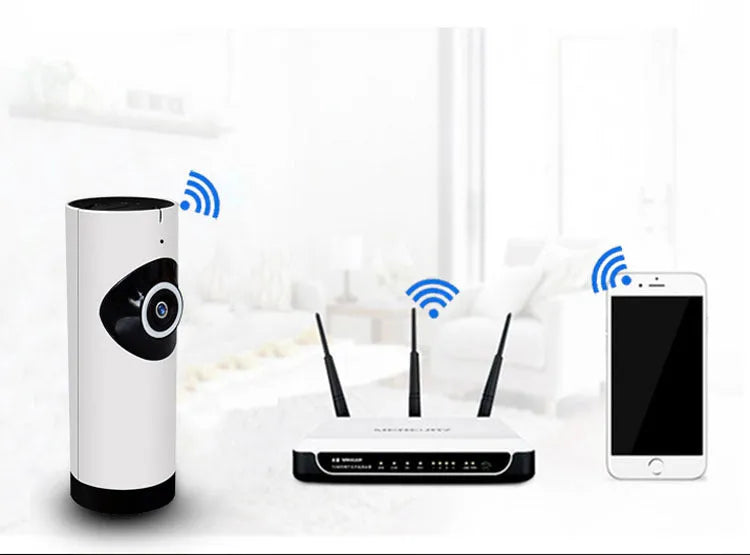 720P wireless IP camera with panoramic view, bracket, and charger for baby monitoring