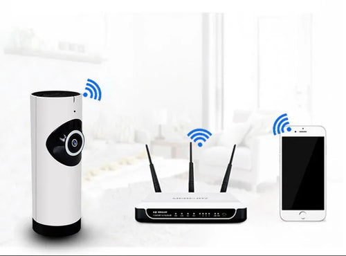 720P wireless IP camera with panoramic view, bracket, and charger for baby monitoring