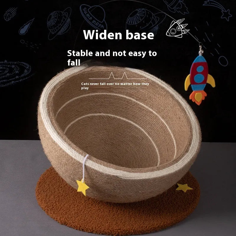 Large integrated cat scratch basin and nest in starlight colour with sisal rope post and flannel bedding.