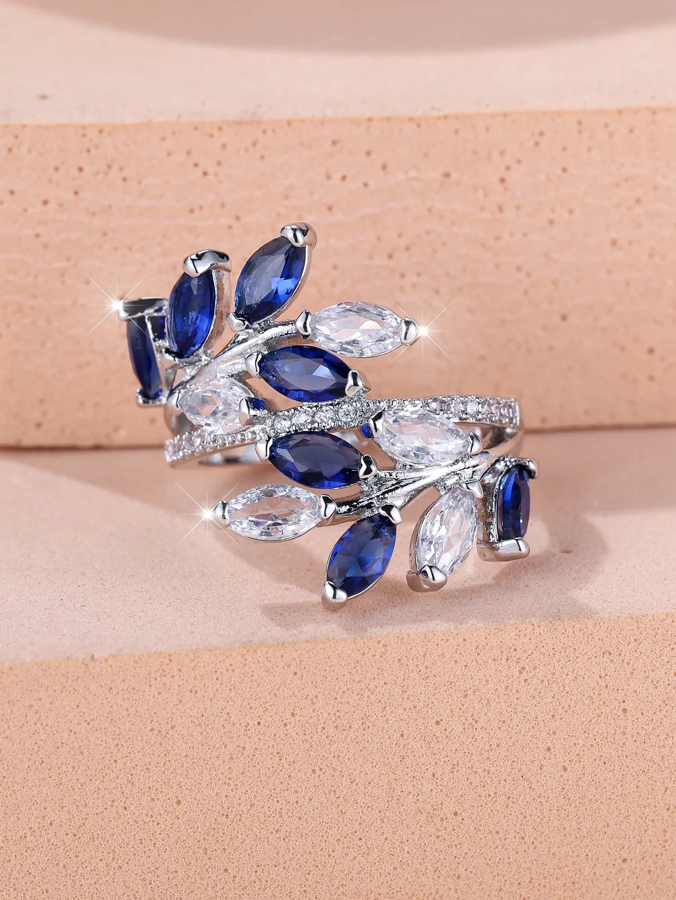 Adjustable horse eye zircon leaf ring in copper with leaf shape design and multiple colour finish options