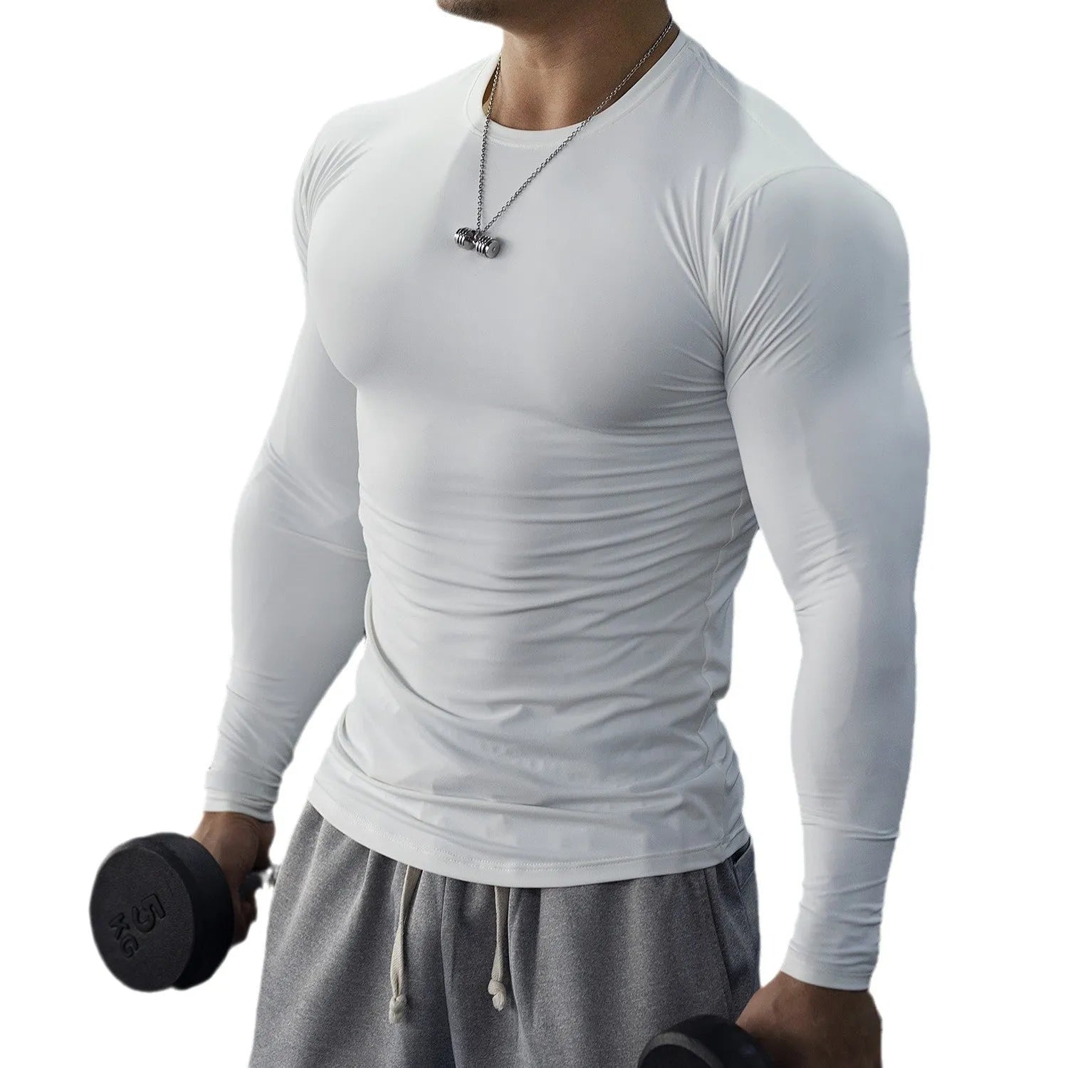 Men's black slim fit long sleeve fitness tights for running and gym workouts
