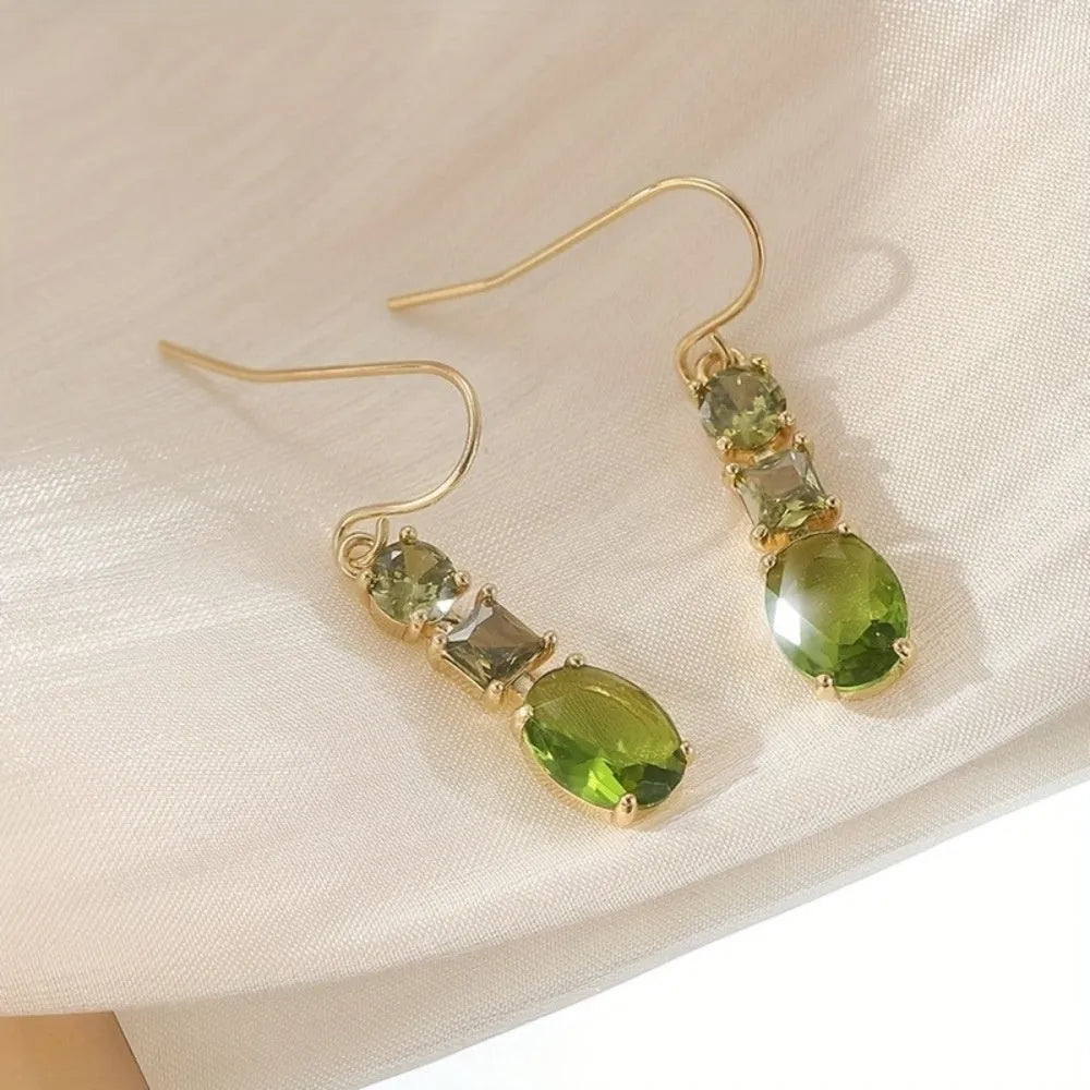 Green quadrilateral copper geometry earrings in retro bohemian style
