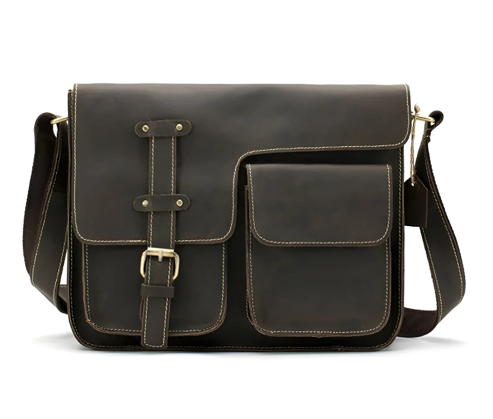 Leather vintage messenger bag crossbody satchel with adjustable strap