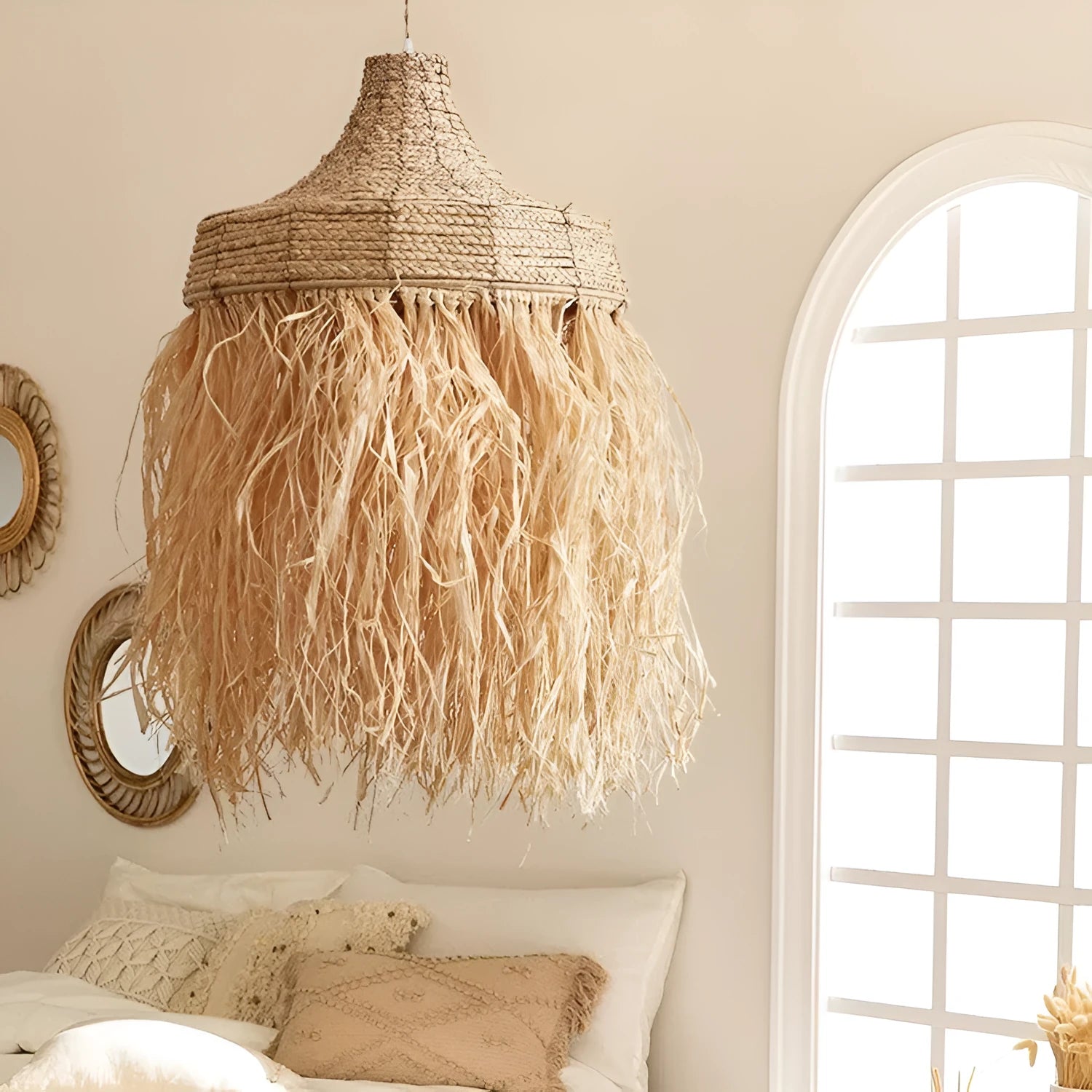 Wild vetch and willow woven restaurant chandelier with 50cm diameter in Southeast Asian style