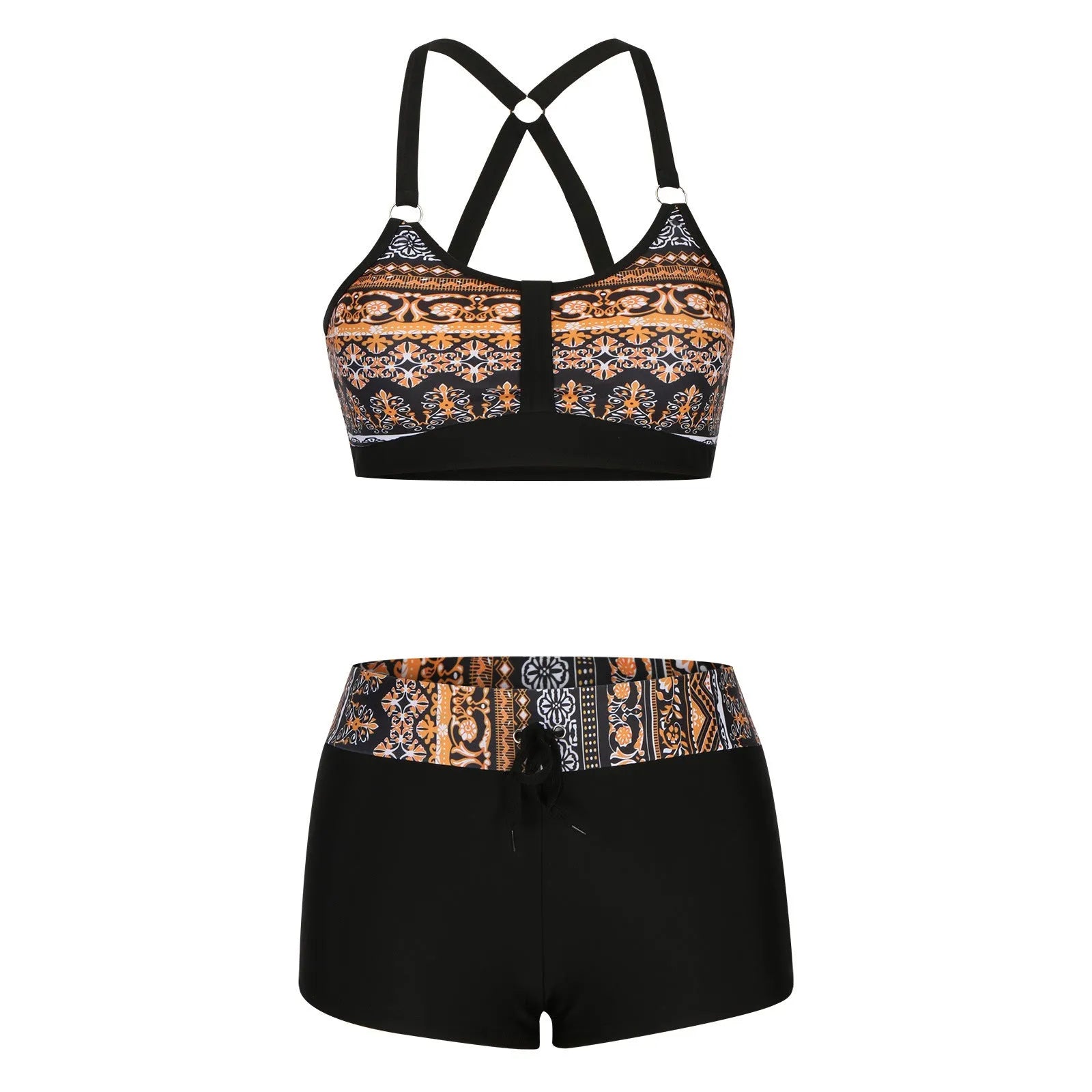 Women's floral print split bikini swimsuit set in polyester fabric