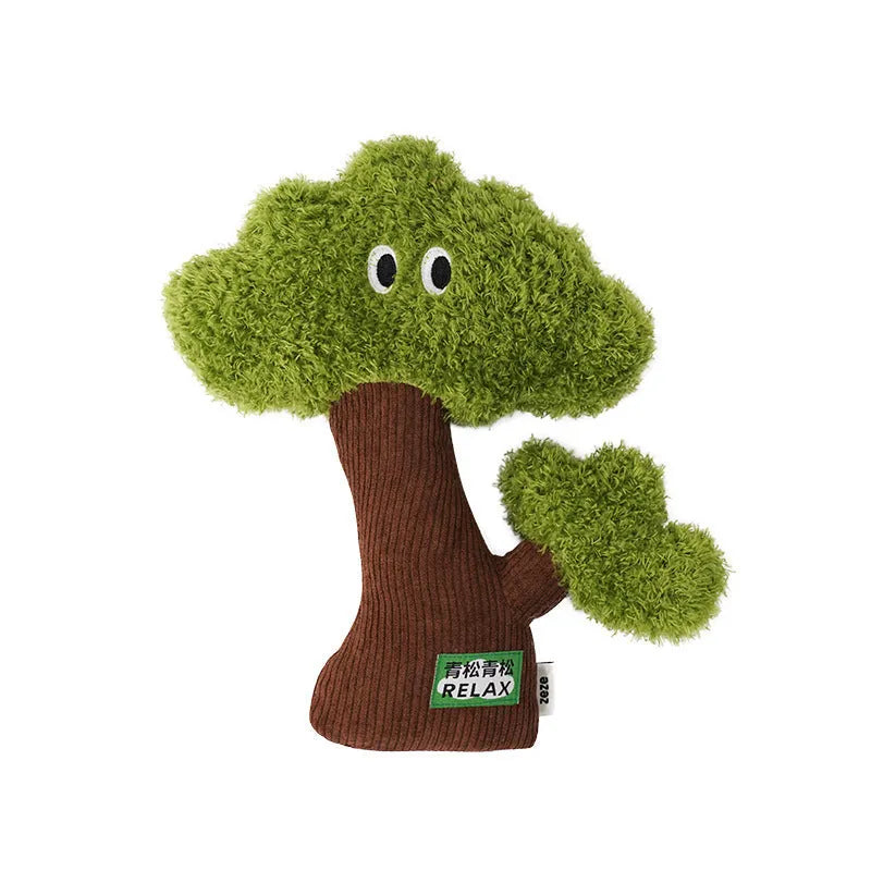 Green pine tree shaped cat toy with hanging loop for biting and interactive play