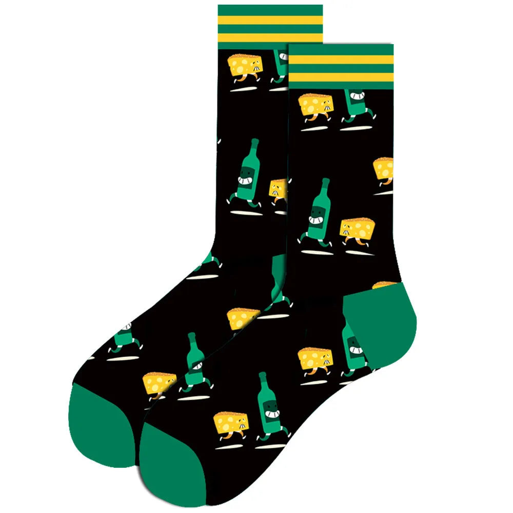 Men's cotton tube socks with jacquard cartoon pattern, 80% cotton, breathable autumn style