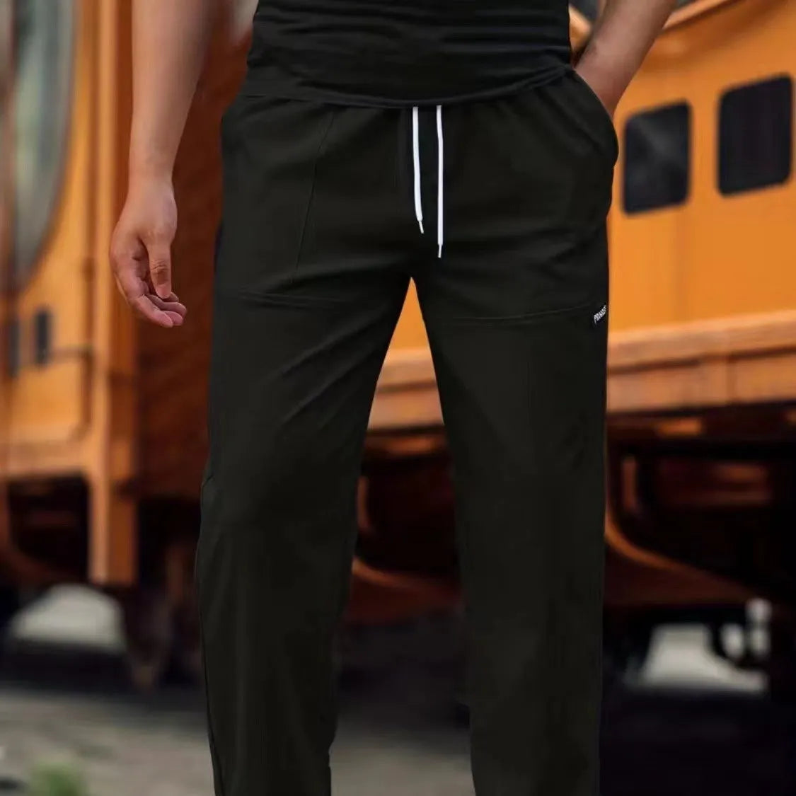 Men's polyester trousers for spring and autumn in light grey, available in sizes S to XXXL