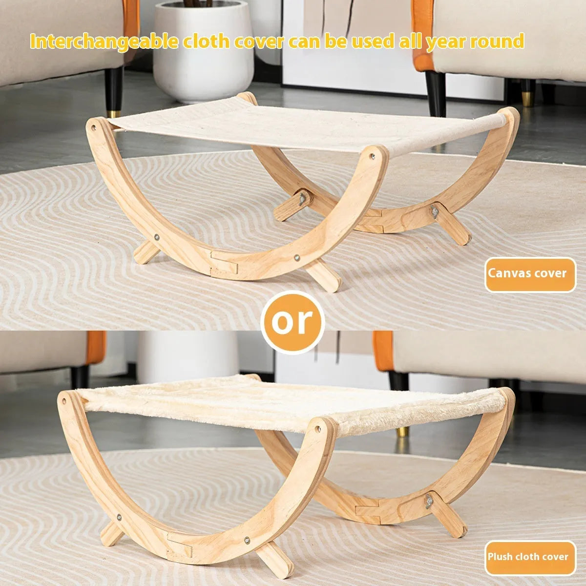Solid wood cat shaker pet bed hammock with foldable design, canvas cover, 55x41x22cm