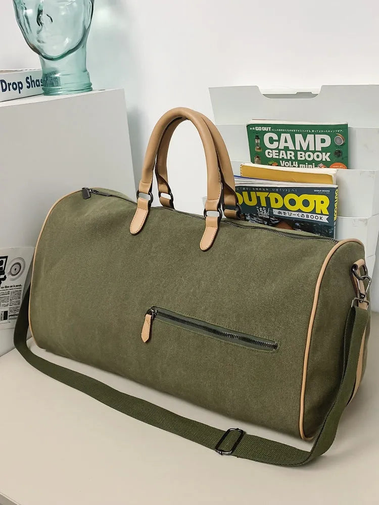 Large capacity nylon messenger bag with dry-wet separation in black, green, and gray for fitness and travel