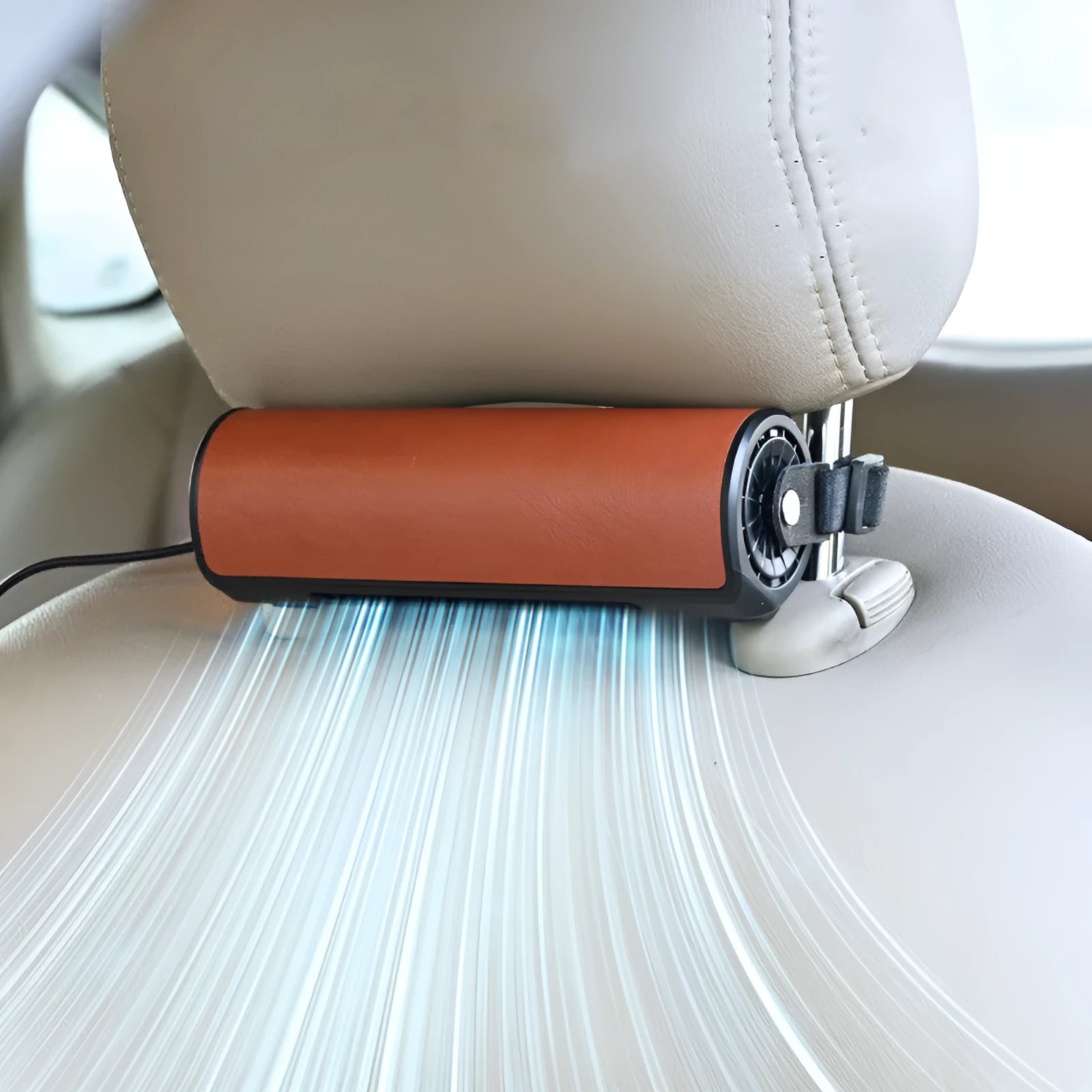 USB car rear seat cooling fan unit with 1.5 metre cable in black, brown, or red colour options